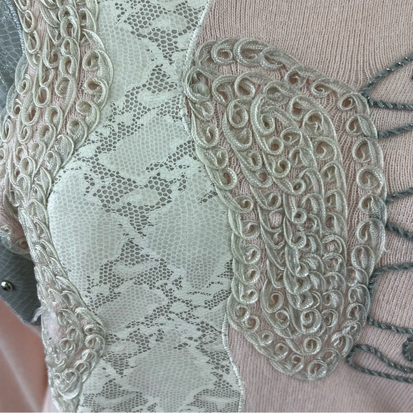 Donna Toran Vintage Lambs Wool Blend 3D Pink Patchwork Granny Sweater SZ Small - Picture 9 of 14